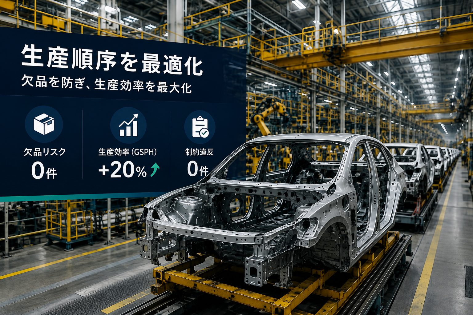 生産順序をAIで最適化し、欠品リスクを抑えながら生産効率を20%向上