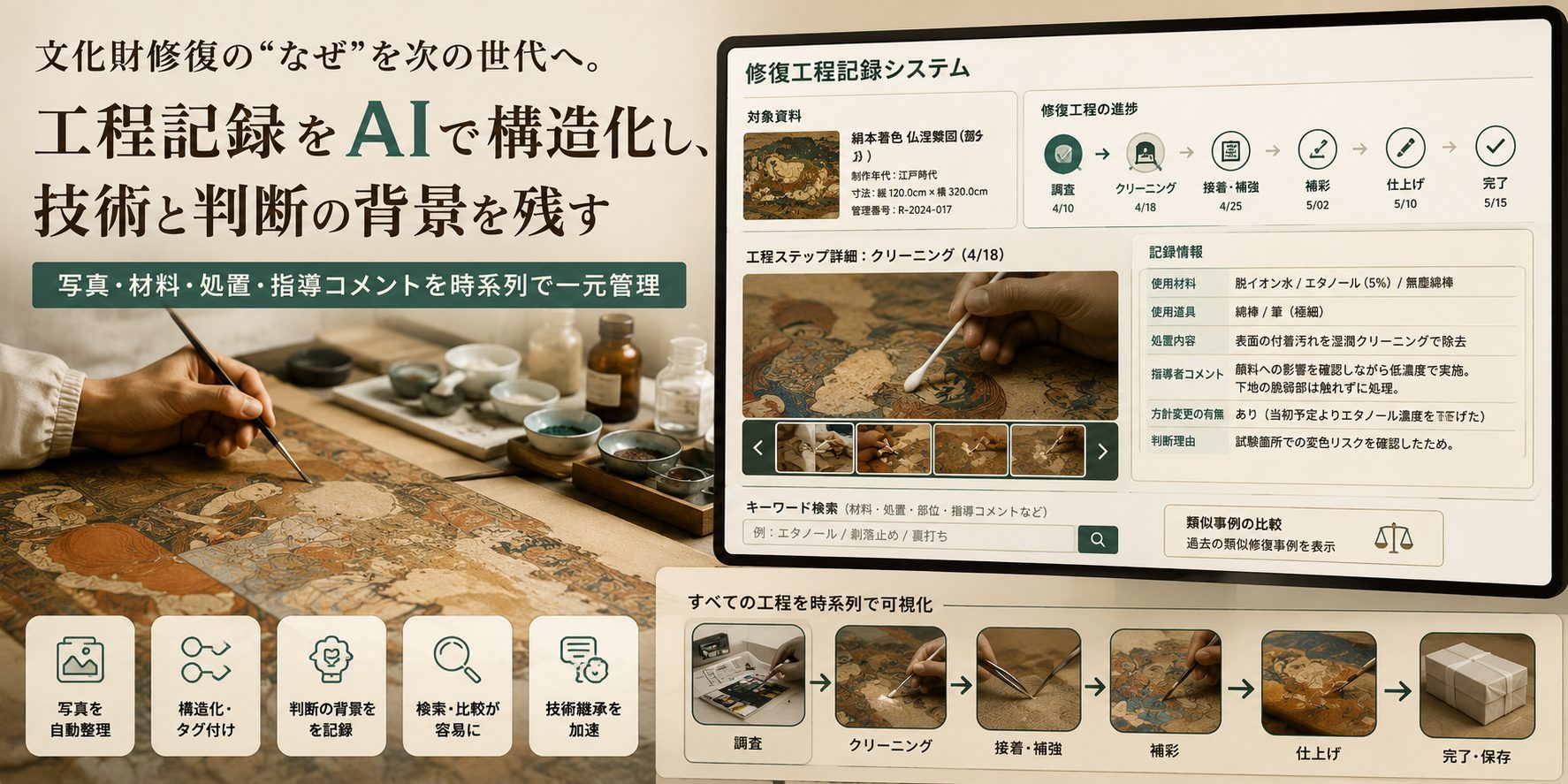写真は残っている。でも、なぜその処置をしたか分からない。文化財修復の工程記録をAIで構造化