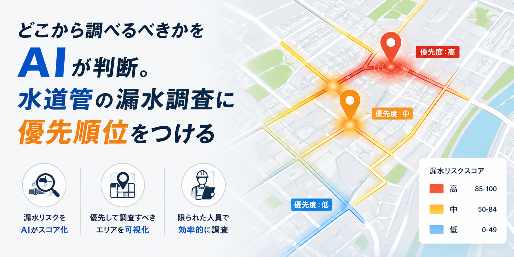 どこから調べるべきかをAIが判断。水道管の漏水調査に優先順位をつける